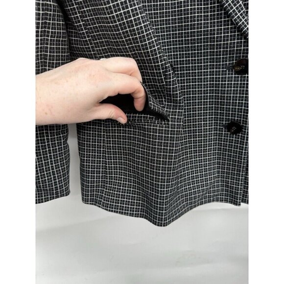 Theory Blazer Women 4 Black Grid Plaid Stretch Double Breasted NEW Formal Cotton - Picture 10 of 11